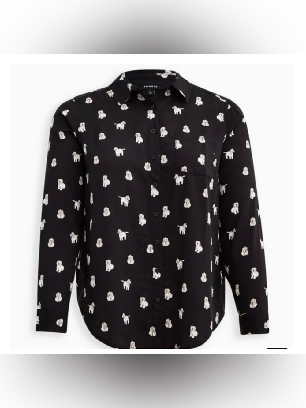 Torrid Lizzie Rayon Twill Button-Up Long
Sleeve with dog print